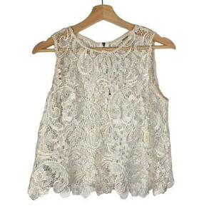 Sans Souci White Metallic Sheer Lace Tank Top S